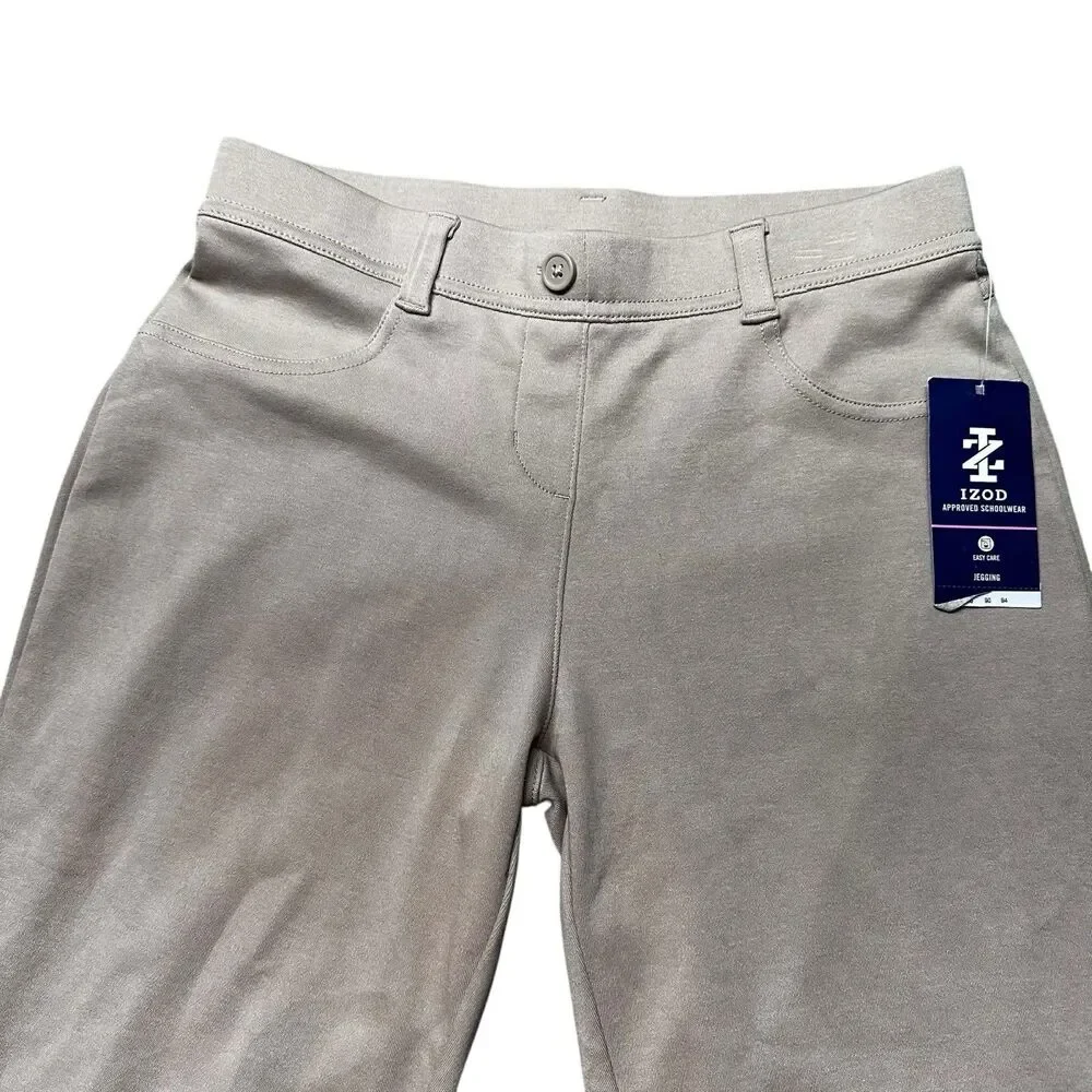 IZOD Girls Size 16 School Uniform Skinny Pants Beige Stretch Academic NWT